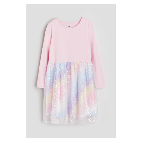 H & M - Žerzejové šaty's flitrovou sukní - růžová H&M