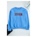 Trendyol Blue Unisex Oversize/Wide Cut Embroidered Fleece Sweatshirt