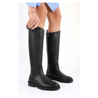 Shoeberry Women's Topaz Black Leather Zipper Boots