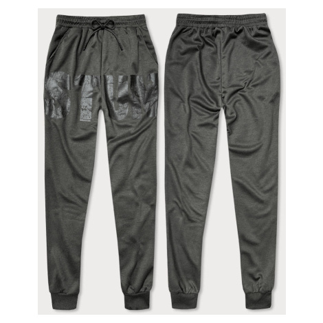 Tmavě šedé pánské teplákové kalhoty s potiskem (8K191) J.STYLE