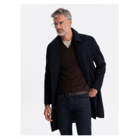 Men's long single-breasted coat with collar and undercoat - navy blue V3 OM-COWC-0106