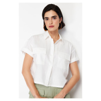 Trendyol Ecru Pocket Detailed Cotton Regular Normal Fit Woven Shirt
