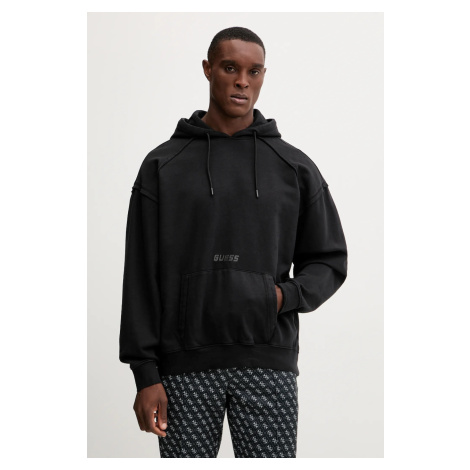 Bavlněná mikina Guess LASI pánská, černá barva, s kapucí, s aplikací, Z5BQ10 KCE91