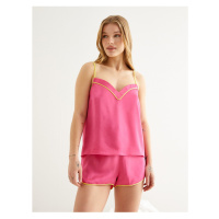 Koton Satin Pajama Top with Thin Straps Piping Detailed V-neck