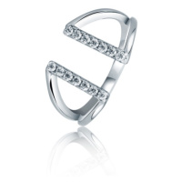Moderní stříbrný prsten s čirými zirkony STRP0526F