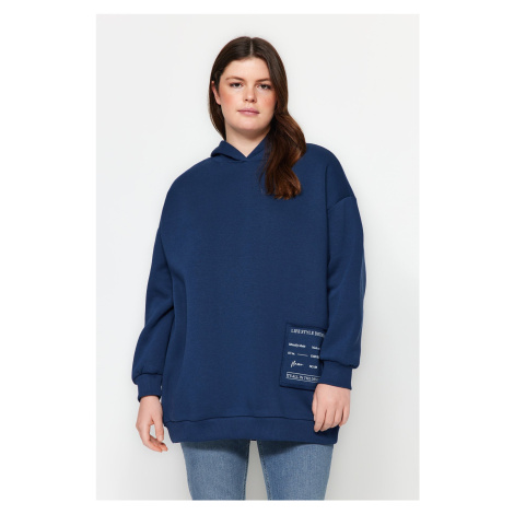 Trendyol Curve Indigo Embroidery Detailed Oversize Knitted Sweatshirt