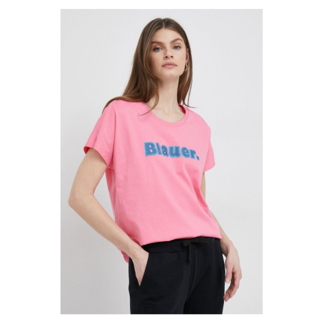 Bavlněné tričko Blauer růžová barva
