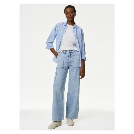 Světle modré dámské wide fit džíny s vysokým pasem Marks & Spencer
