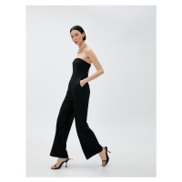 Koton Strapless Jumpsuit Ribbed Pocket Wide Leg