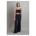 Trendyol Black Pleated Wide Leg/Wide Leg Woven Trousers