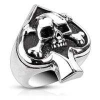 Prsten z oceli s karetním symbolem a lebkou