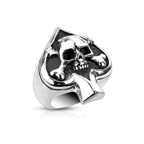 Prsten z oceli s karetním symbolem a lebkou Šperky eshop