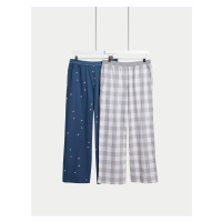 Sada dvou dámských spodních dílů pyžama v modré a šedé barvě Marks & Spencer