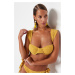 Trendyol Mustard Gingham Textured Underwire Textured Bikini Top