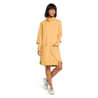 B089 Asymetrické šaty s rolovaným výstřihem - žluté