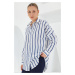 Bigdart Women's White Navy Blue Striped Oversize Basic Shirt 20254