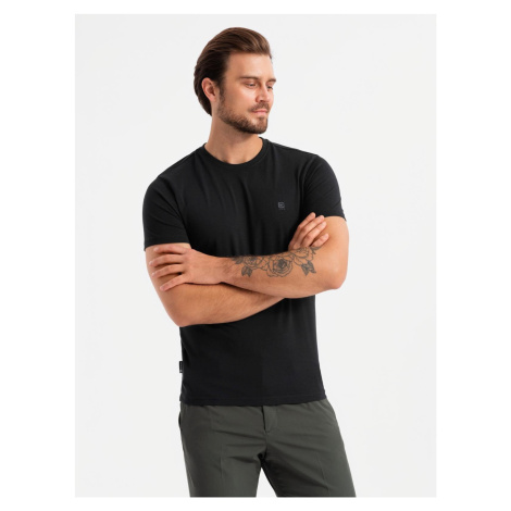 Ombre Men's SLIM FIT T-shirt with round neckline and logo - black
