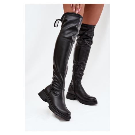 Dámské kozačky nad koleno s šněrováním černé Rylissa