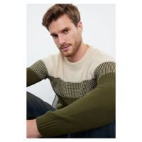 Trendyol Khaki Slim Crew Neck Color Blocked Knitwear Sweater
