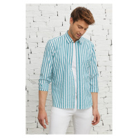 AC&Co / Altınyıldız Classics Men's Green and White Slim Fit Slim Fit Shirt with Hidden Buttons C