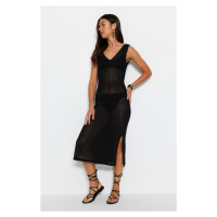 Trendyol Black Maxi Knitwear Slit Detailed Openwork/Perforated Dress