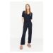 Trendyol Navy Blue Teddy Bear Embroidered Ribbed Shirt-Pants Knitted Pajamas Set