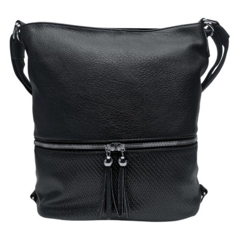 Střední černý kabelko-batoh 2v1 s třásněmi BELLA BELLY
