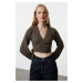 Trendyol Brown Soft Tie Detailed Long Sleeve Knitted Blouse