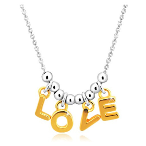 Náhrdelník ze stříbra 925 - řetízek, písmena "L-O-V-E" ve zlatém odstínu a kuličky Šperky eshop