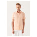 Avva Men's Orange Wrinkled Short Sleeve Shirt