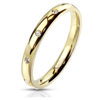 Prsten zlaté barvy z oceli - kulaté zirkony čiré barvy, 3 mm