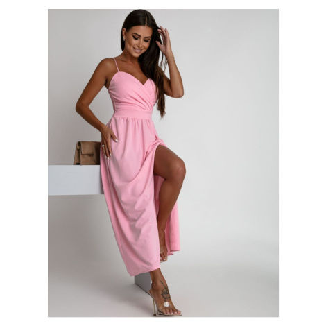 Maxi šaty na ramínka, růžové FASARDI