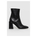 Kožené kotníkové boty Furla dámské, černá barva, na podpatku