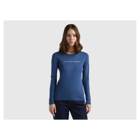 Benetton, Air Force Blue 100% Cotton Long Sleeve T-shirt United Colors of Benetton