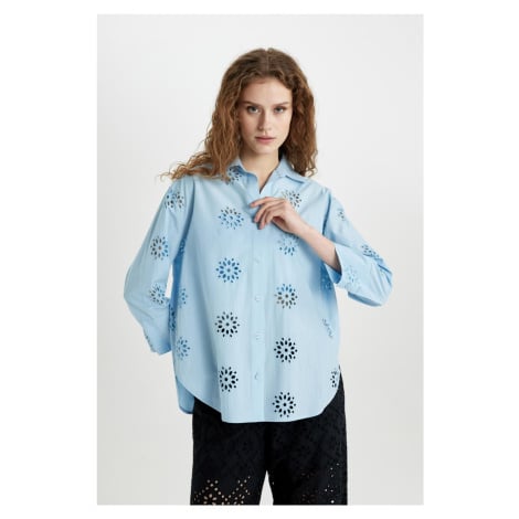 DEFACTO Oversize Wide Pattern Embroidered Long Sleeve Shirt