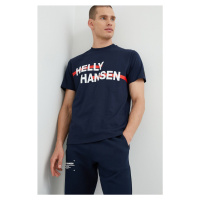 Bavlněné tričko Helly Hansen tmavomodrá barva, s potiskem