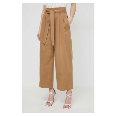 Kalhoty BOSS dámské, béžová barva, široké, high waist, 50505609 Hugo Boss