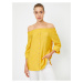 Koton Women's Yellow Button Down Sleeves Off-the-Shoulder Shirt