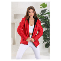 D1fference Dámský nepromokavý kapesní kabát s kapucí s červenou podšívkou