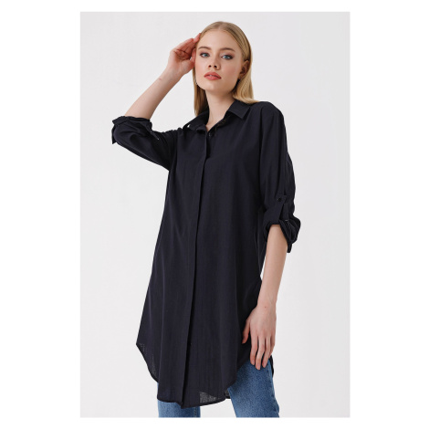 Bigdart 5885 Long Linen Shirt - Black