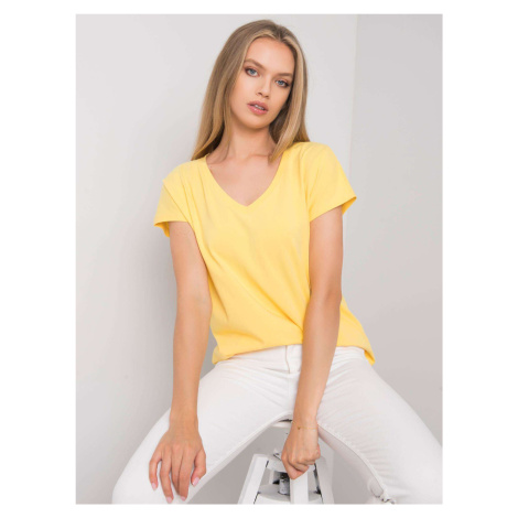 Žluté bavlněné tričko s výstřihem do V Fashionhunters