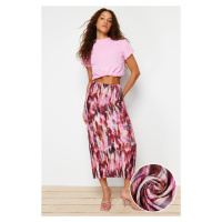 Trendyol Red Printed Regular Elastic Waist Pleated Maxi Knitted Skirt