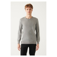Avva Men's Gray Crew Neck Wool Blended Regular Fit Knitwear Sweater