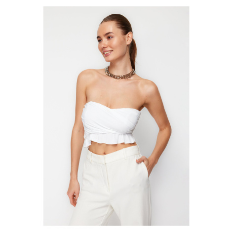 Trendyol Bridal White Crop Frilly Knitted Bustier