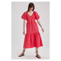 DEFACTO V-Neck Poplin Raglan Sleeve Midi Dress