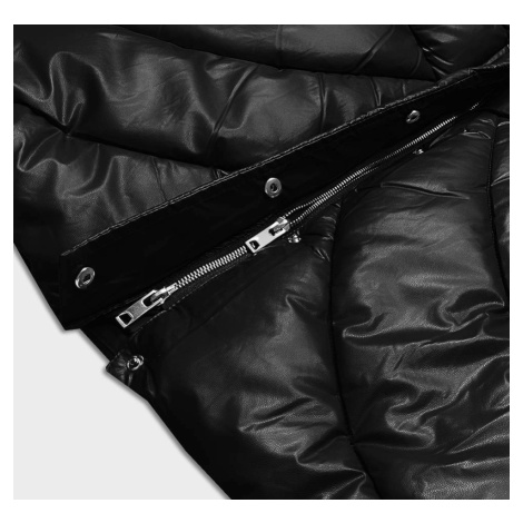 Volná černá dámská zimní bunda z ekologické kůže (AG2-J90) Ann Gissy