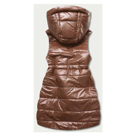 Lesklá vesta v karamelové barvě s kapucí (B8130-14) S'WEST