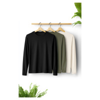 Trendyol Black-Khaki-Stone Plus Size Slim/Slim Cut Crew Neck 3-PackBasic T-shirt