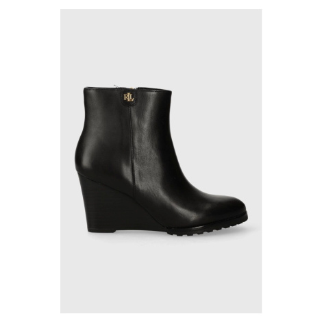 Kožené kotníkové boty Lauren Ralph Lauren Shaley dámské, černá barva, na klínku, 802810043002