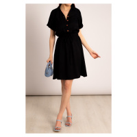 armonika Women's Black Short Sleeve Shirt Dress with Elastic Waist